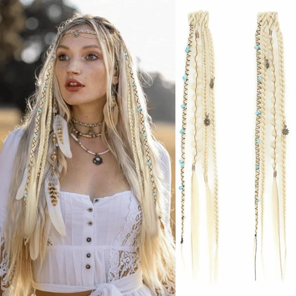 Bohemia Clip in Hair Extensions Handmade Synthetic Weaving 16 Inches Clip-on Long Braid Fairy Hair Synthetic Hair Extensions