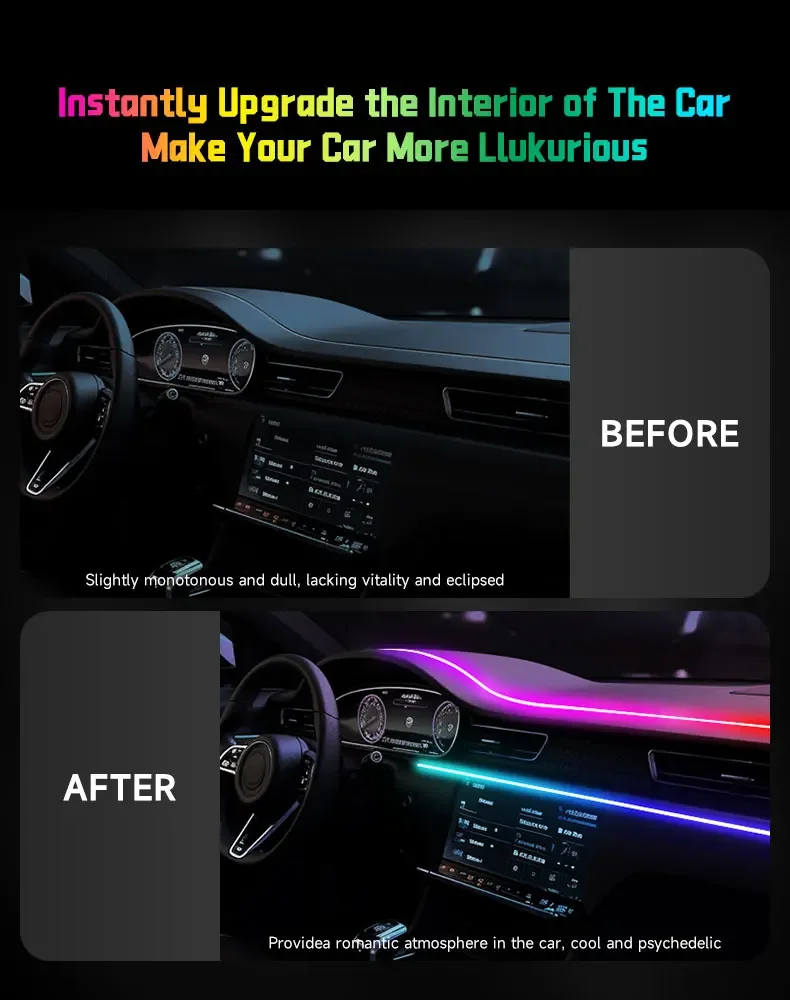 Auto-LED-Ambientelicht USB 64 Farben Acrylstreifen 110cm Vollfarben RGB Auto-Innenbeleuchtung Versteckte App-Fernbedienung Atmosphärenlampe – Detail 3