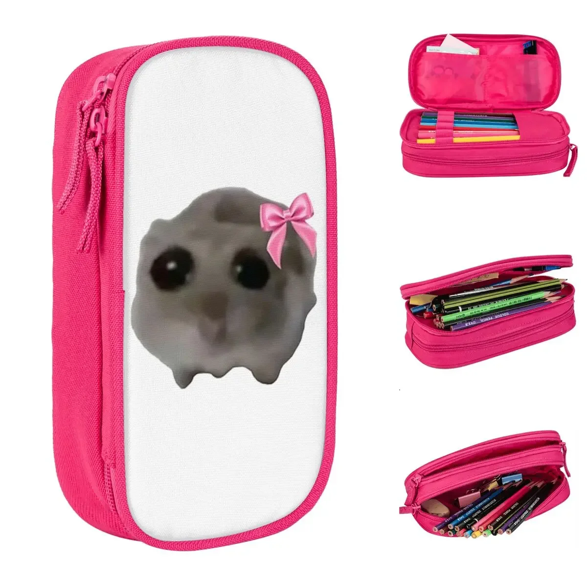 

Sad Hamster Meme Pencil Case Pencilcases Pen for Girls Boys Large Storage Bags Students School Zipper Accessories