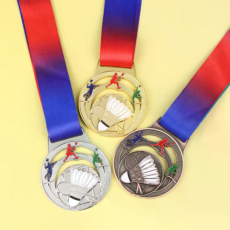 1Pc Metal Badminton Award Medals With Neck Ribbon Gold Silver Bronze Prizes Award Medal For Kids Sports Competition Games