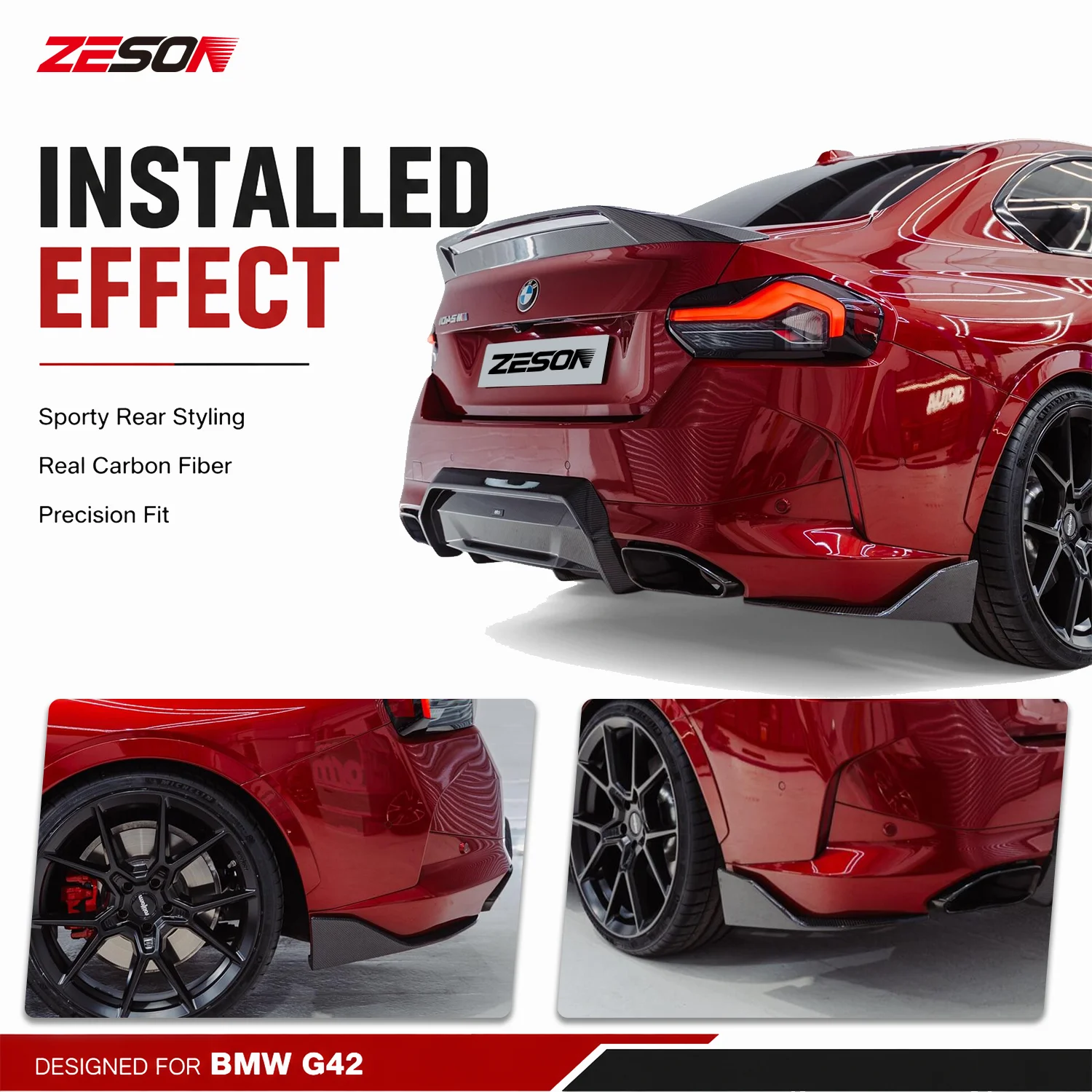 Dry Carbon Fiber AD Style Rear Bumper Splitters Canards for BM W 2 Series G42 M240i 220i Coupe Left Right 2021+