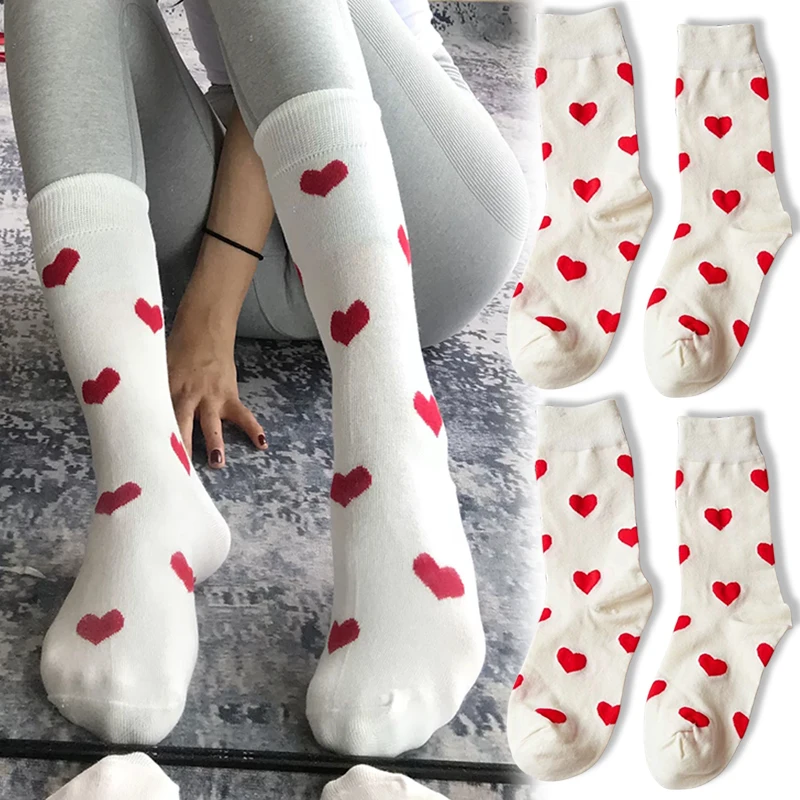 Calcetines tobilleros de algodón para mujer, medias suaves de estilo callejero, con diseño de corazón de amor, para primavera y otoño, 1 o 2 pares