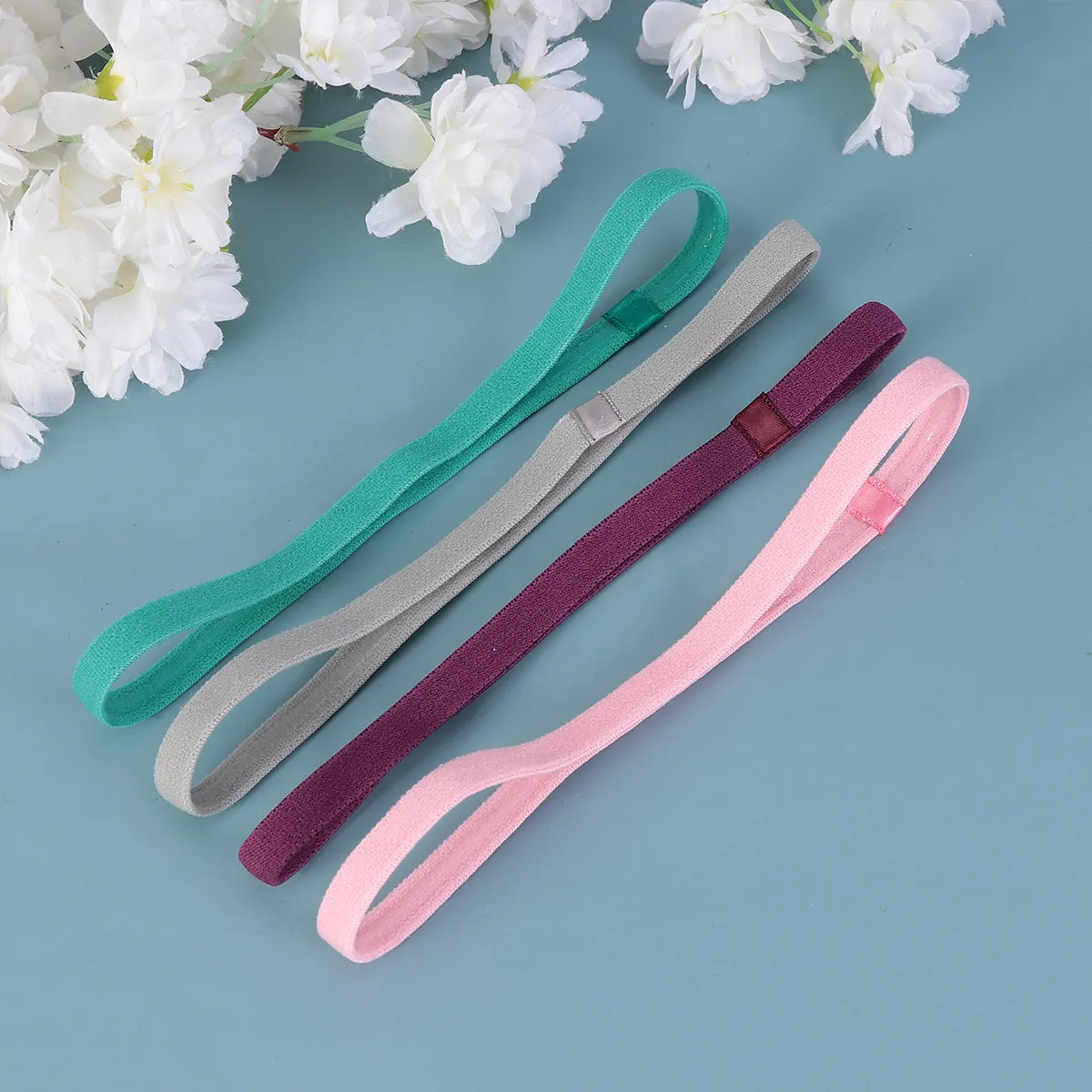 12Pcs Yoga Elastic Hair Bands Sports Headband Anti-Slip Sweatband Running Outdoor Headwear Fluorescent Red Green Pink Gray Pine