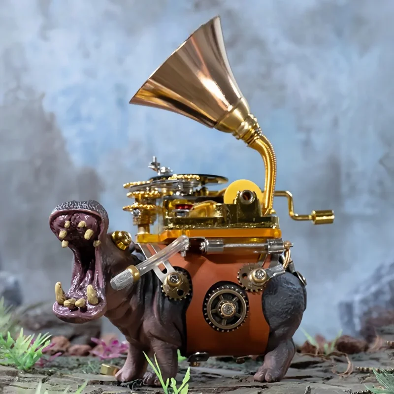 

123PCS Hippopotamus Musician Metal Assembly Model Mechanical Ornament DIY Building Block Boy Gift Desktop Ornaments