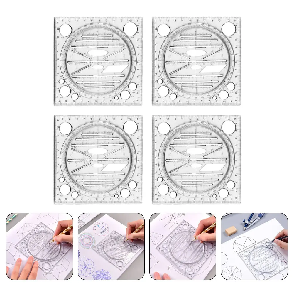 4 шт. пластиковые линейки для рисования, многофункциональная геометрическая линейка для дизайнеров, художников, инженеров, стабильная раздвижная прозрачная шкала