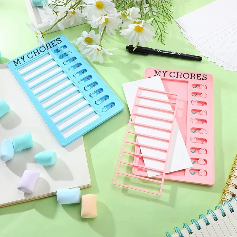 2 ชิ้น Chore List Checklist Board พลาสติกที่ถอดออกได้ RV Checklist Board 10 การ์ดและ 2 เครื่องหมายสีดําสําหรับผู้ใหญ่