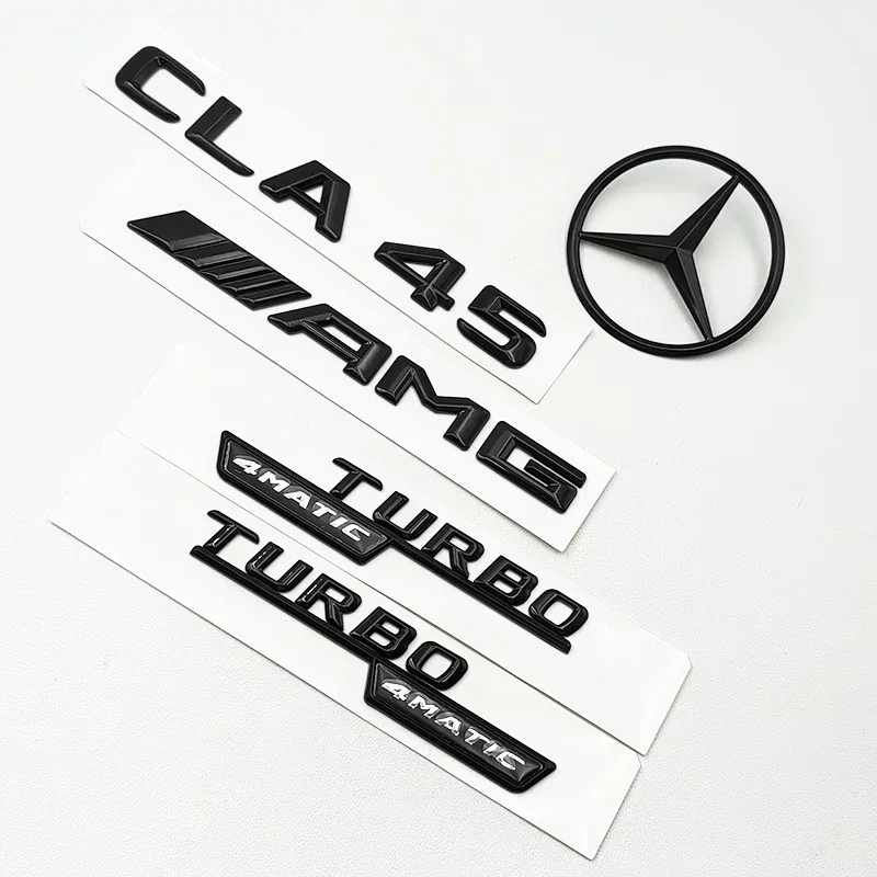 

For Mercedes Benz CLA 45 AMG W117 3D ABS Black CLA45 Logo TURBO 4MATIC Badge Car Rear Star Sticker Trunk AMG Emblem Accessories