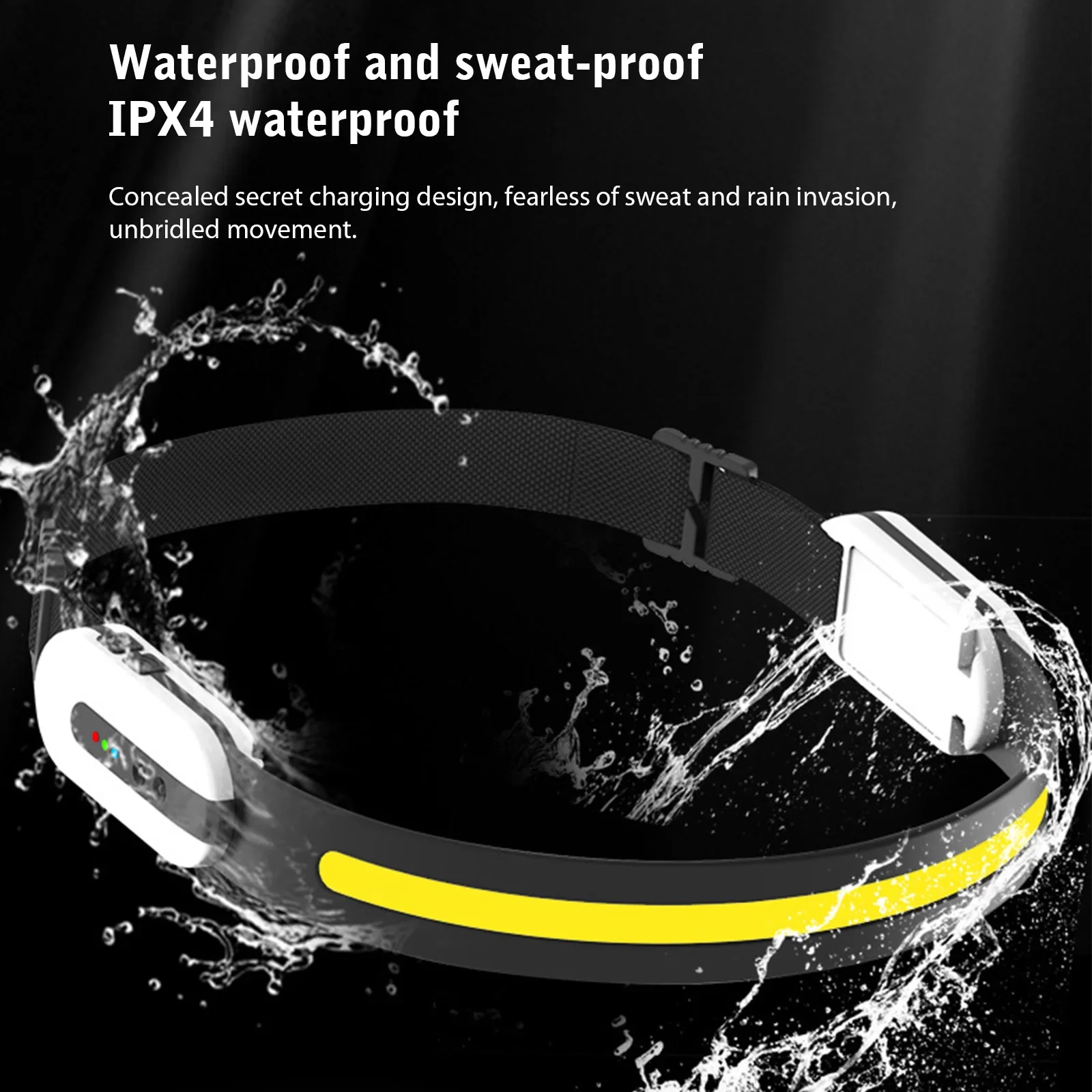 Wave Sensor Bluetooth Headlight LED Rechargeable Flashlight COB Floodlight Night Running Outdoor Fishing Camping Headlights