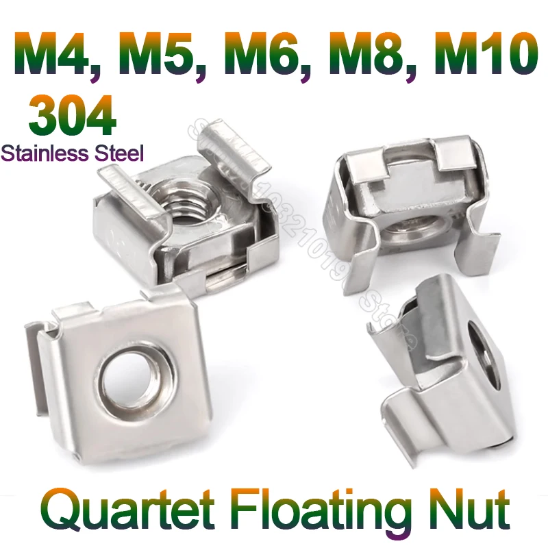 

2-50Pc M4 M5 M6 M8 M10 304Stainless Steel Quartet Floating Nut Cassette Elastic Enclosure Card Cage Nut Square Snap-In Mount Nut