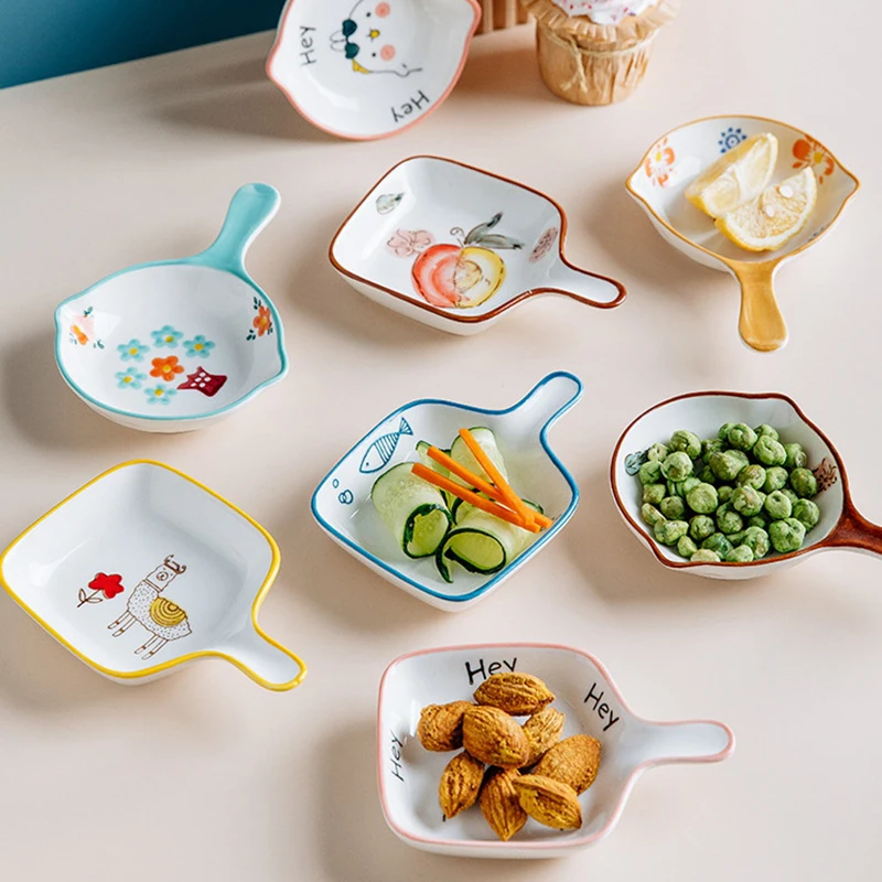 Breakfast Dessert Plate Baking Plate Milk Cup Nordic Style Creative Ceramic Handle Plate Microwave Oven Underglaze Color Plates