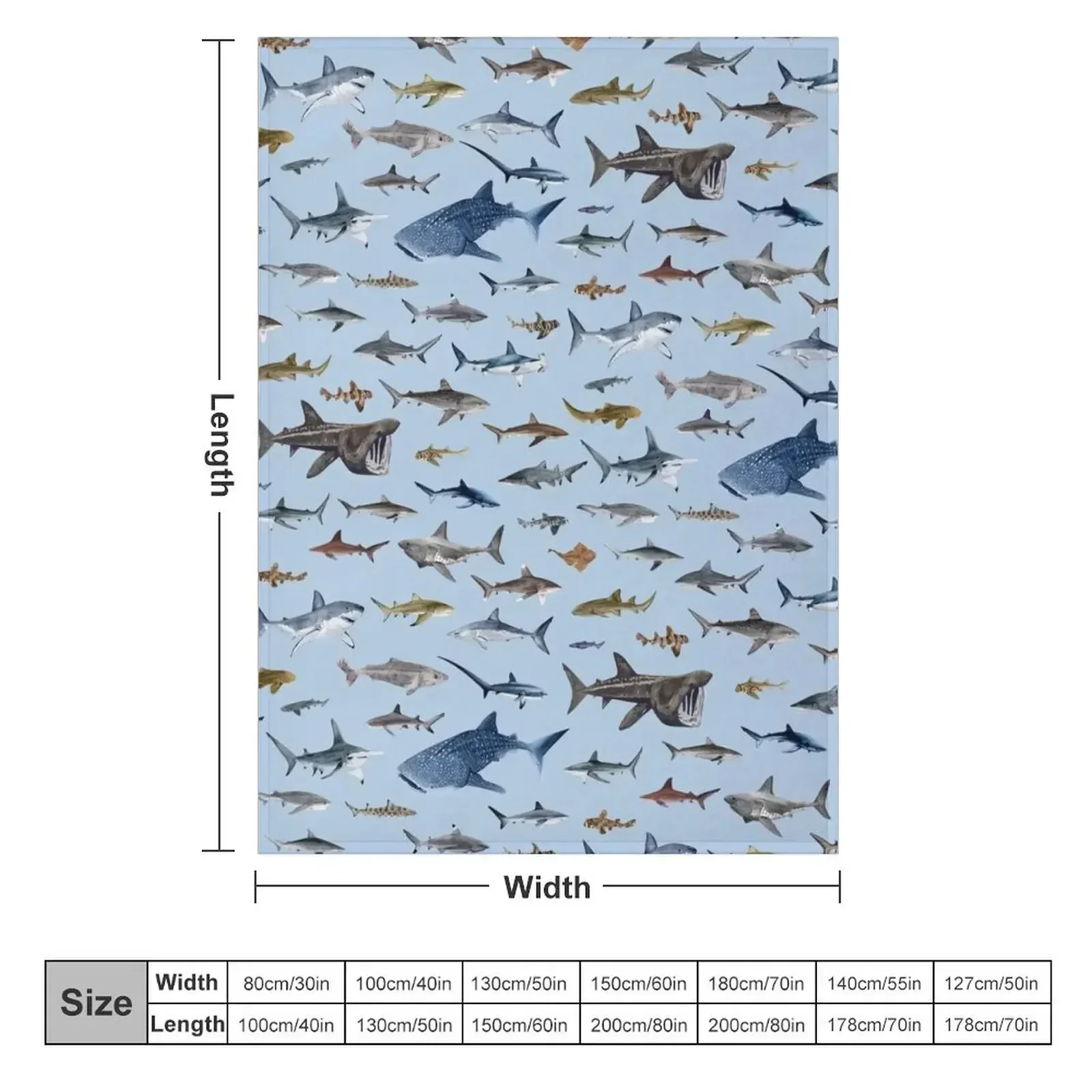 SHARKS poster-light blue Throw Blanket blankets and throws Thins Retros Sofas Sofa Blankets For Sofas Blankets