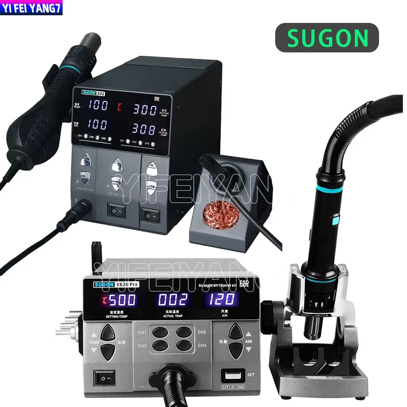 

SUGON 8630Pro 1300W N202 220V N212 110VHot Air Gun Digital Display BGA Rework Station Curved Nozzle Welding Desoldering Station