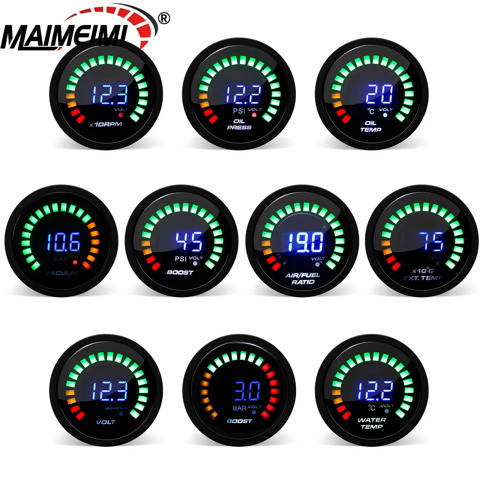

52MM Car Water Temp Boost Vacuum Gauge Meter Auto Oil Pressure Gauge Voltage Meter Tachometer Air Fuel Ratio Gauge Car Gauge