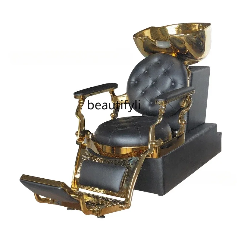 

Golden Shampoo Chair Hair Saloon Dedicated Foreign Beauty Salon Half Lying Massage Salon Bed Flush Recliner