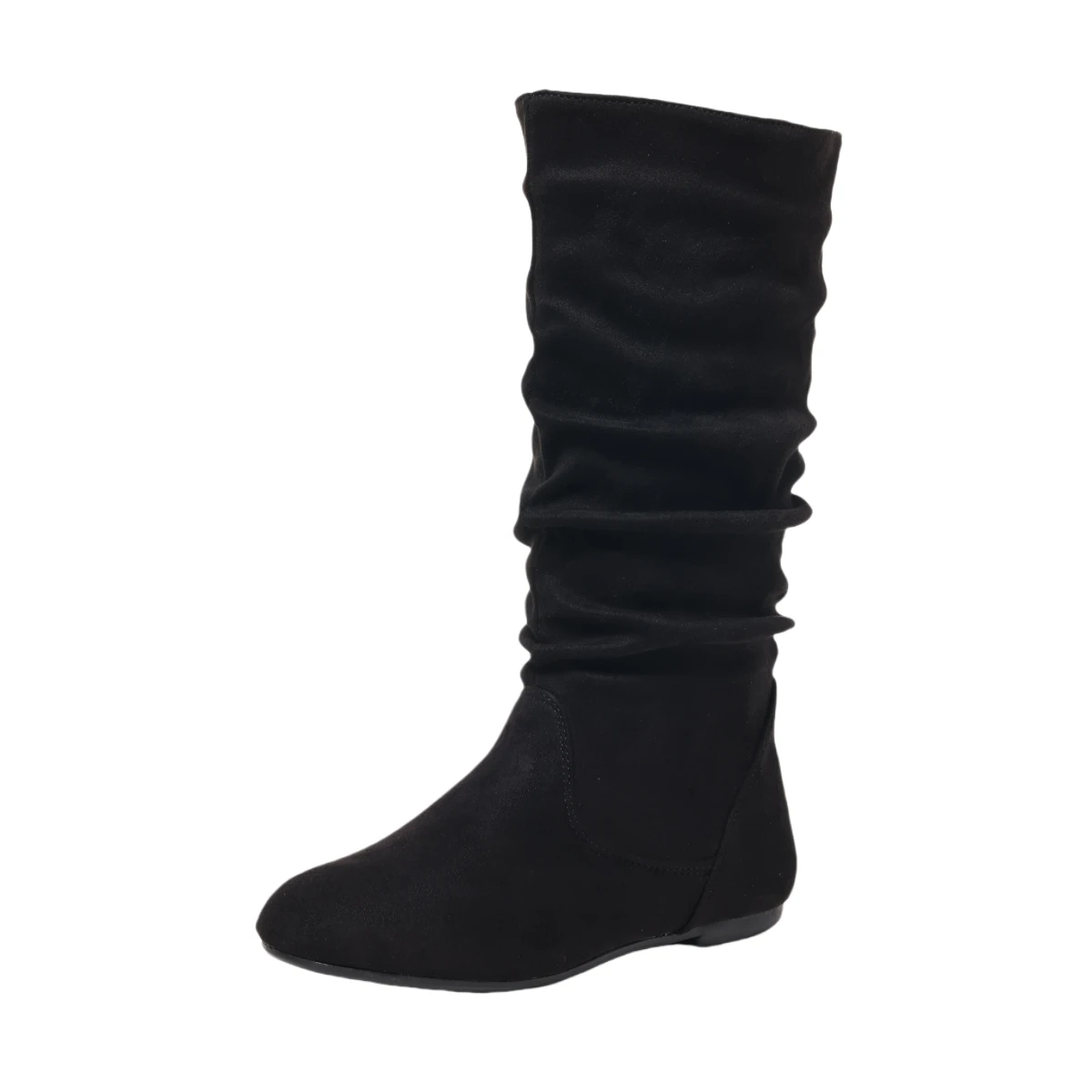 Plissé PU visage femmes bottes de mode côté ramen décontracté bout rond plat femmes bottes hautes couleur unie mode femmes bottes