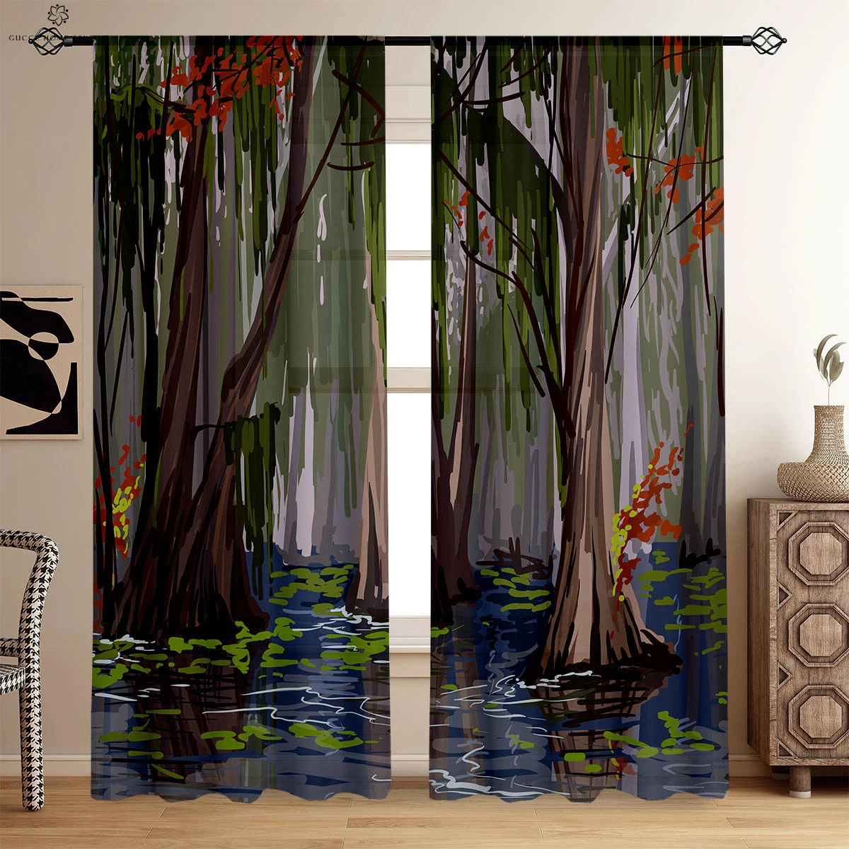 

Artistic Landscape Oil Painting Print Curtains Window Decoration Curtain Rod Pocket Bedroom Living Room Study Curtains 2 Pieces