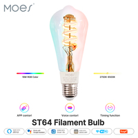 MOES Tuya WiFi Smart ST64 Edison LED Light Bulbs 16 Million RGB Color Changing 2700K-6500K Dimmable Work with Alexa/Google Home