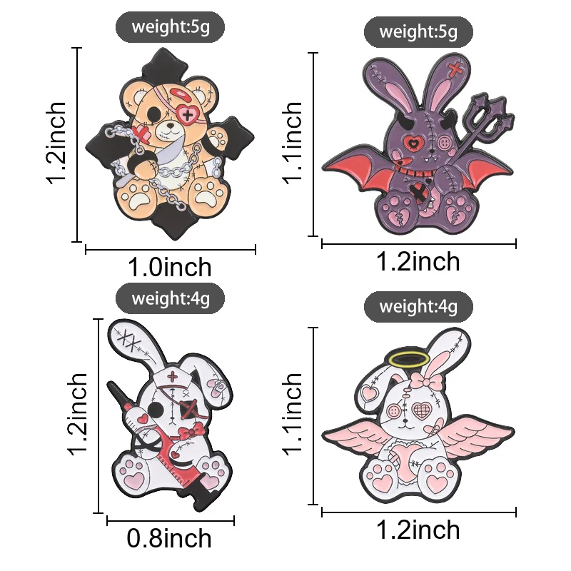 Gothic Doll Enamel Pins Stitched Bandage Brooches Y2K Angel Devil Bear Rabbit Badges Halloween Jewelry Gift for Friends