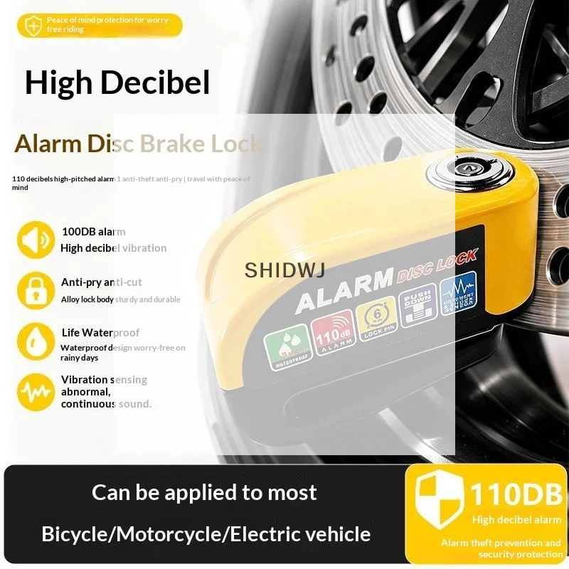 Alarm Disc Lock Anti Theft 110dB Waterproof Motorcycle Disc Brake Lock Aluminum Alloy With Reminder Cable For Scooter Bike Part