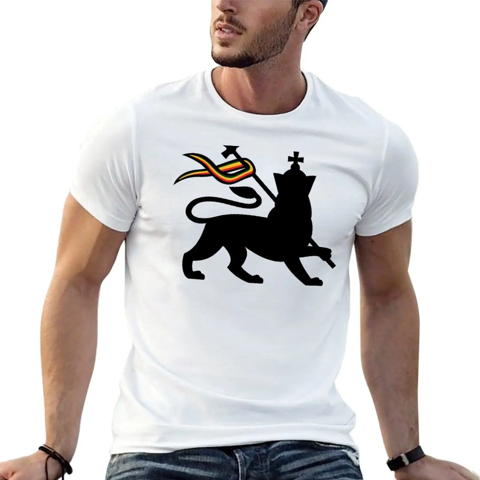 T-shirt Conquering Rasta Lion, t-shirt basique uni pour le printemps et l'été