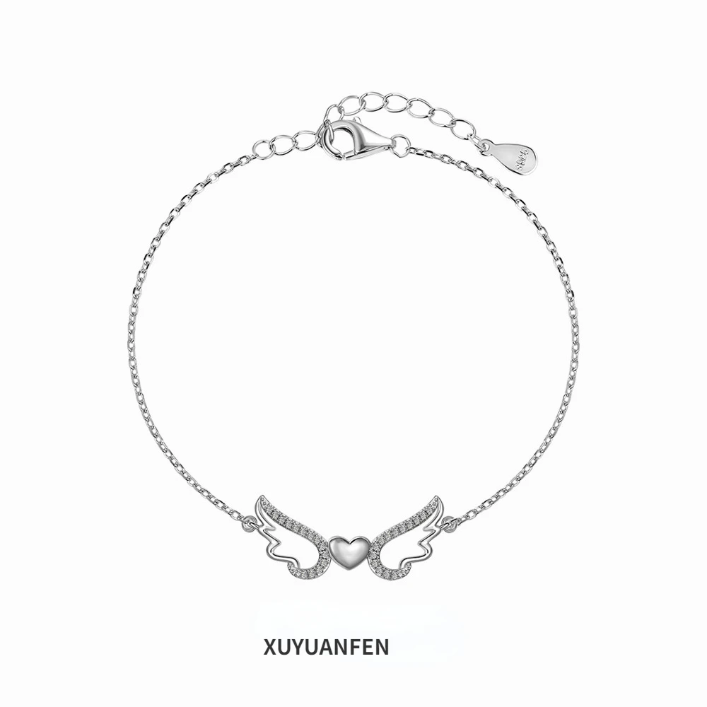 XUYUANFEN Cross Border Spot S925 Sterling Silver Bracelet Women's Instagram Style Crowd Design Love Angel Wings Zircon Stone