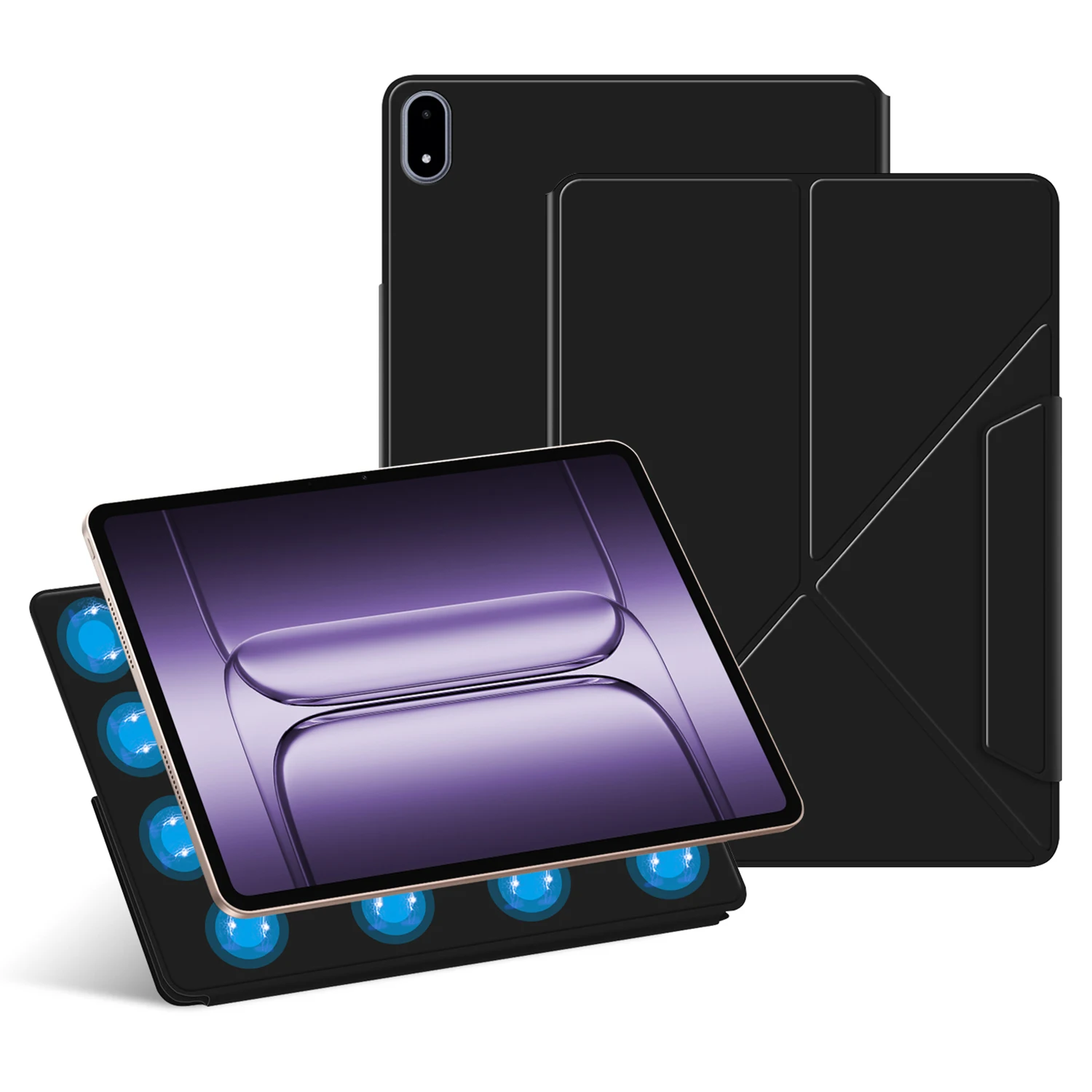 

Кожаный чехол для OnePlus Pad 2 Pro с подставкой для оригами, магнитный чехол для планшета с автоматическим пробуждением/сон - черный