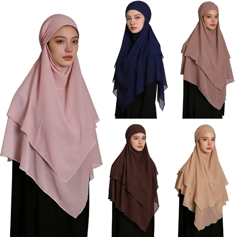 Fashionable Headscarf Shawl Double Layer Polyester Turbans for Global Preferences and Trends