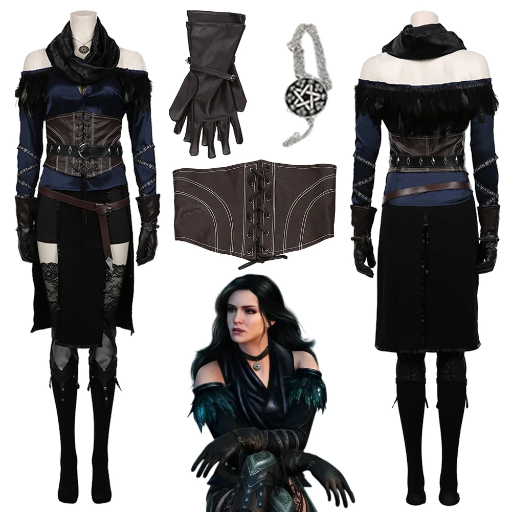 

Yennefer Cosplay Costume Game Witch Fantasia Belt Scarf Skirt Glove Set Disguise Outfits Women's Halloween Costume Carnival Suit