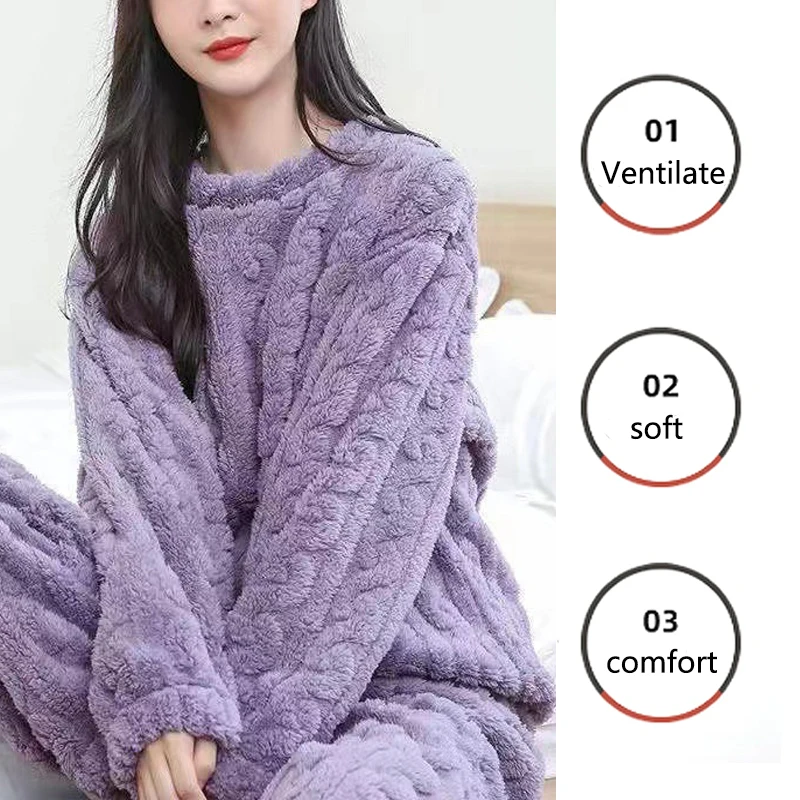 Baju tidur wanita, tebal hangat untuk musim dingin wanita setelan flanel piyama siswa pakaian rumah atasan dan celana bergaris pakaian tidur Loungewear