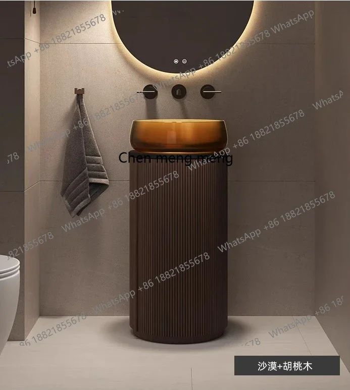 Round artificial stone transparent column basin Hotel home bathroom integrated independent floor sink basin