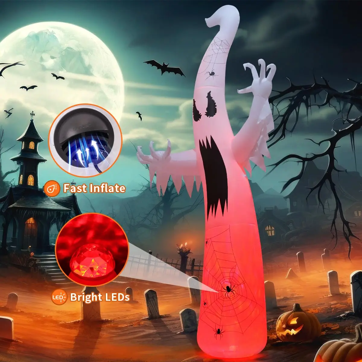 11.8 feet horror Halloween ghost bronze inflatable waterproof outdoor decorations LED lights hot-selling ex-factory