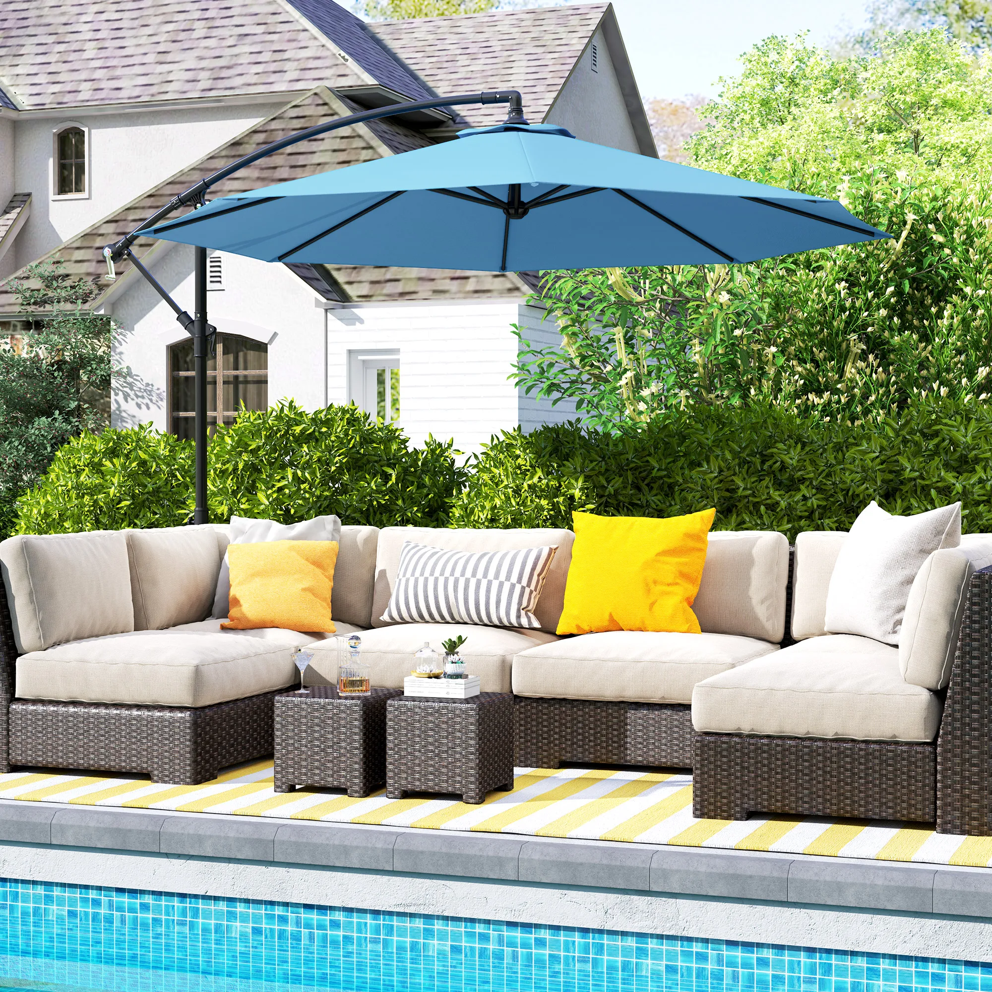 10' Cantilever Tilt Offset Patio Umbrella w/ UV & Water Safe Material & Cross Base (Weight Not Included), Blue
