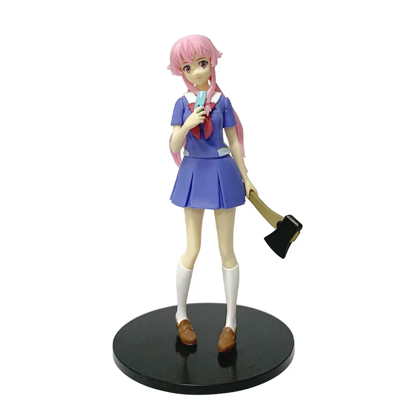 In voorraad 17 cm Toekomst Dagboek Mirai Nikki Gasai Yuno Anime Uniform Jurk Staande Houding Action Figure Model Desktop Speelgoed