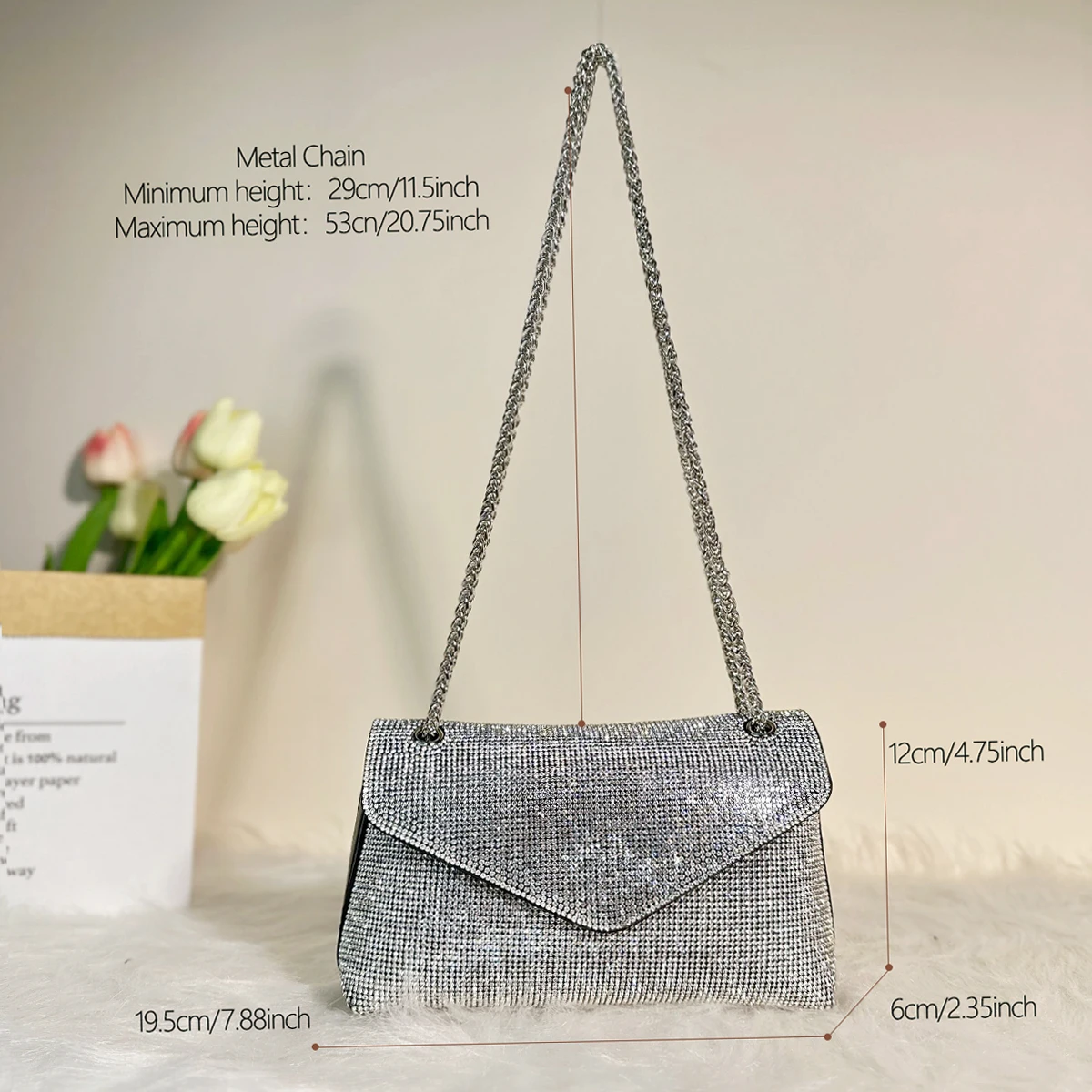 JIOMAY Evening Rhinestone Shoulder Bag for Women 2024 Chain Purses and Handbags Adjustable Chain Crossbody Bags Designer Handbag