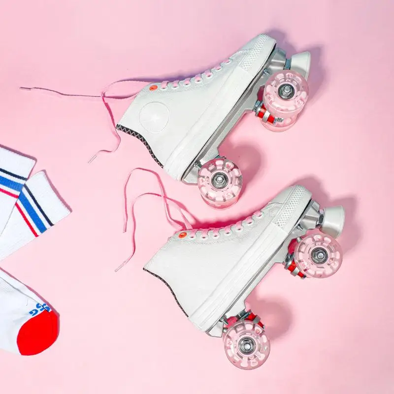 

Удобные дышащие роликовые коньки с четырьмя колесами и рамой из алюминиевого сплава для мужчин, женщин и детей, двухрядные роликовые коньки с тканевой обувью