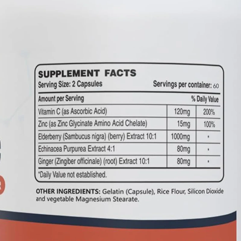 مكمل دعم المناعة 5 في 1 من Elderberry 1000 ملغ من فيتامين C من الزنك Echinacea والزنجبيل النباتي كبسولات 60 قطعة #3