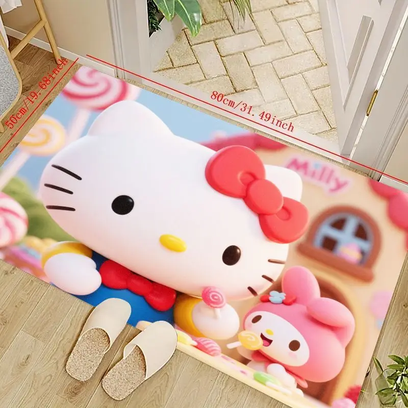 1 alfombrilla Adorable de dibujos animados de Hello Kitty y My Melody Sanrio, 80x50cm (31,49x19,68 pulgadas), bonito tema de caramelo dulce Kawaii antideslizante