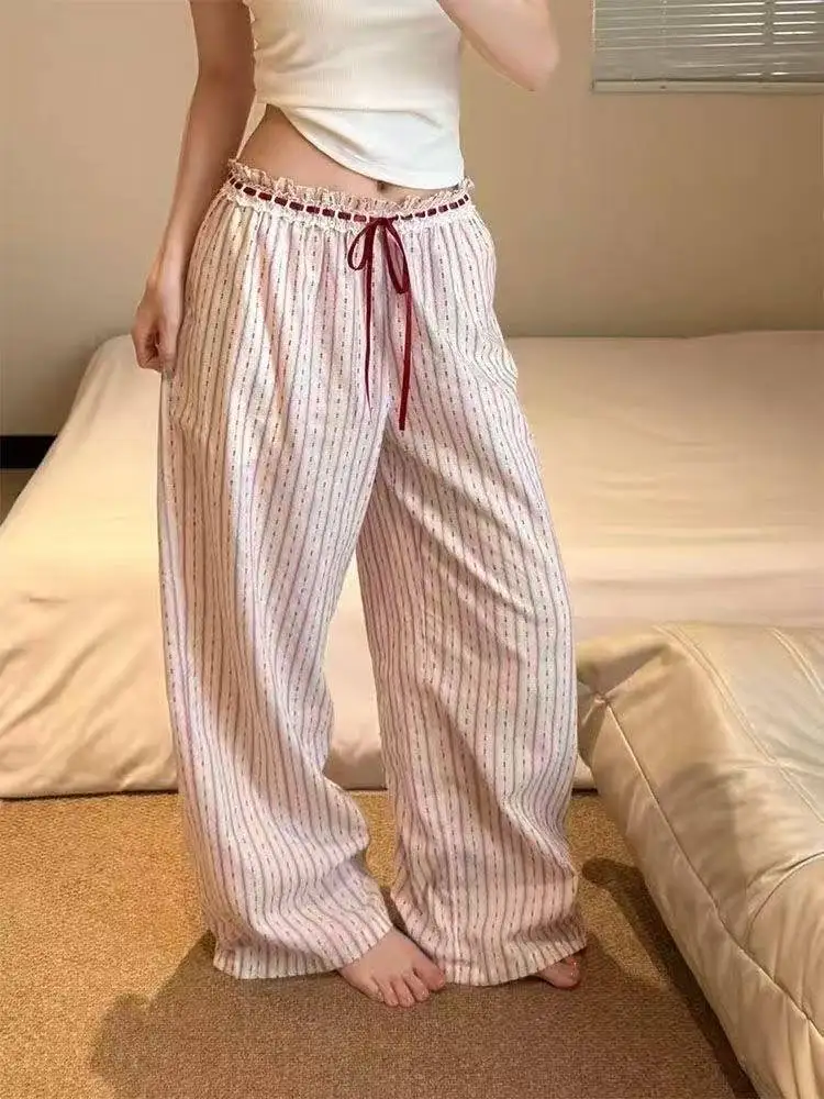 Y2K Street Trend Korean Vacation Bottom Wear Loose Straight Leg Long Casual Pants Printed Graphic Sweet Daily Summer Trousers