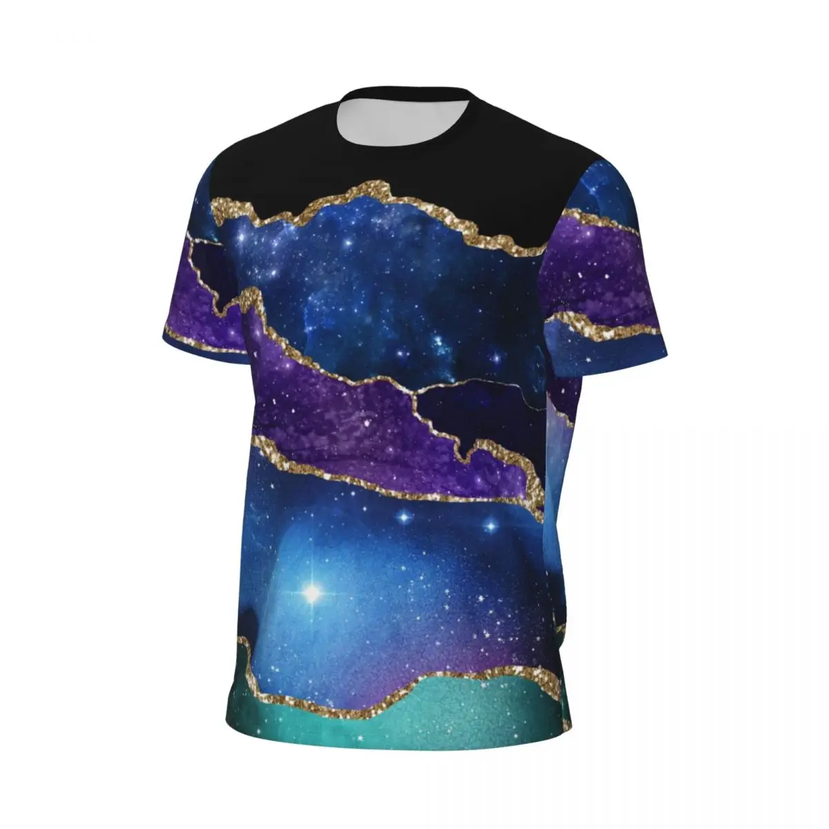 Gold Glitter Marble T-Shirt Couple Purple Teal Print Y2K Retro Gym T-Shirts Breathable Summer Hippie Tee Shirt Oversize Clothes