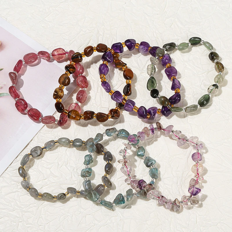 

10pc Natural Gem Stone Bracelet Irregular Crystal Stretch Chip Beads Nuggets Bracelets Bangles Quartz Wristband for Women