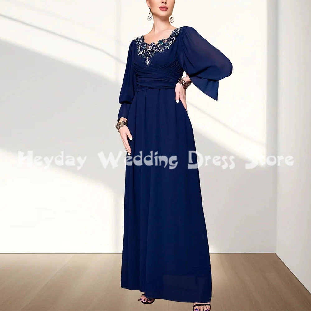 

Heyday Women's A Line Beaded Applique Saudi Evening Dresses With Long Sleeves Ankle-Length Formal Elegant Party Dresses 2025