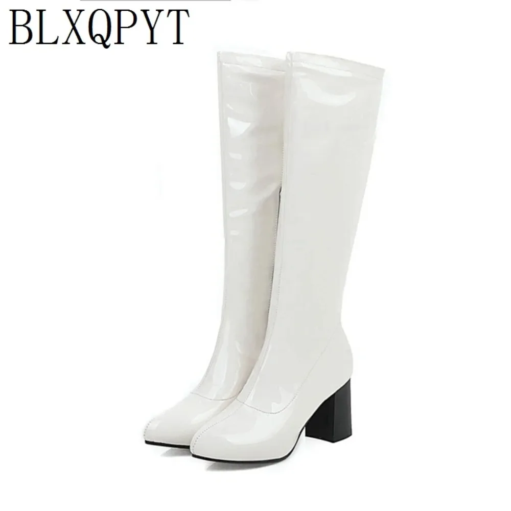 BLXQPYT أحذية الركبة عالية النساء أشار تو لطيف لون الحلوى كتلة عالية الكعب الجانب البريدي فستان الحفلات السببية منصة طويلة الأحذية 8755