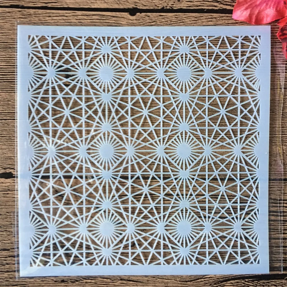 9Pcs/Set 13cm Line Grid Round Geometry DIY Layering Stencils Painting Scrapbook Coloring Embossing Album Decorative Template