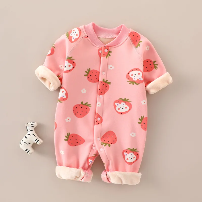 Baby Onesie Plus Velvet Thick Thermal Underwear Newborn Clothes Autumn and Winter Baby Rompers Pajamas Romper