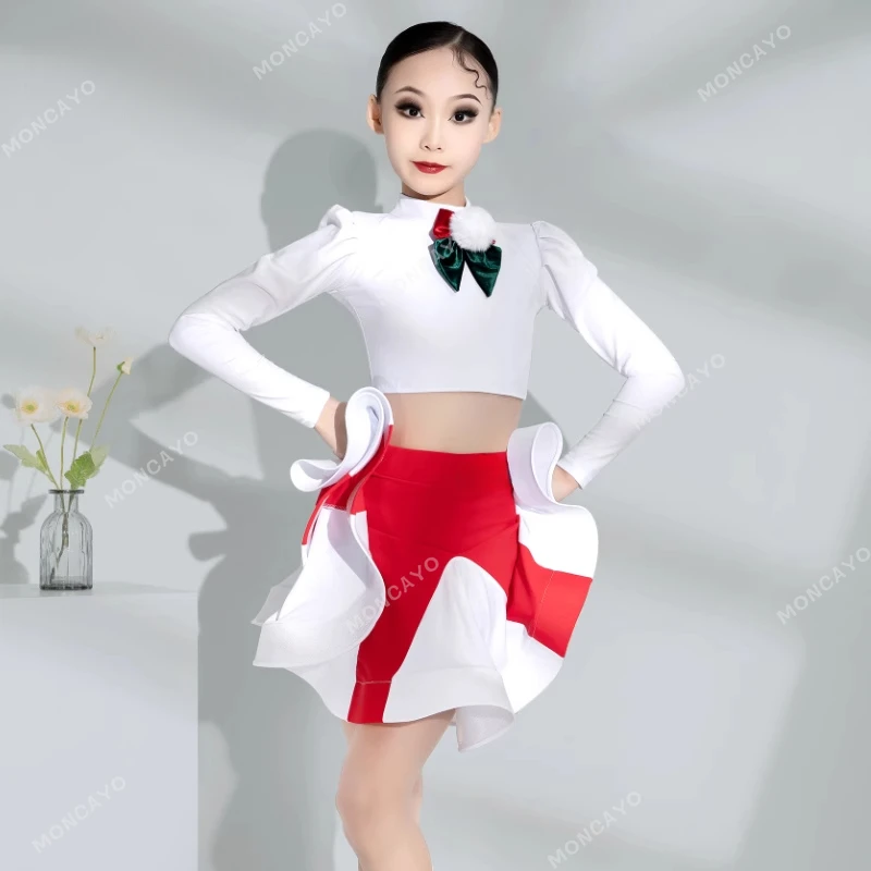 ชุดเต้นรําละตินสาว Cha Cha Tango Rumba Samba Salsa เต้นรําเสื้อผ้าเด็กมาตรฐานการแข่งขันบอลรูมเต้นรําชุด