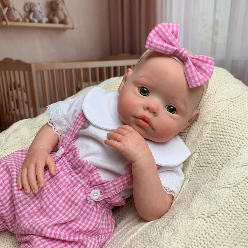 18 Inch Ellie Reborn Baby Doll Bald Full Body Solid Silicone Lifelike Newborn Hand Painted Real Touch Washable Collectible Art