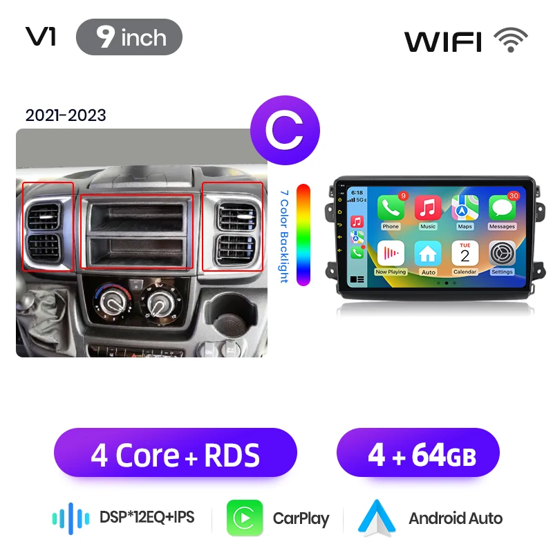 Junsun 9 inch Android 15 autoradio voor Fiat Ducato Peugeot Boxer 2 Citroen Jumper 2 2006-2023 voor Apple CarPlay Auto IPS scherm stereo multimediaspeler automotive slimme intelligente systemen 2 Din