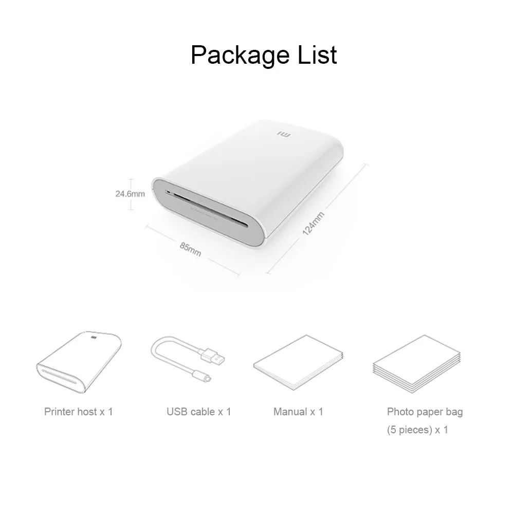 Original Xiaomi AR Pocket Printer Bluetooth 5.0 Portable Travel Mini Pocket Printer/Printer Paper set Sharing Inkless Printing