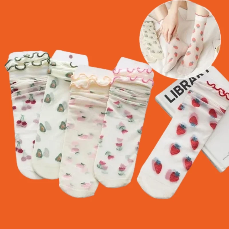 

5/10 Pairs Ice Shreds Breathable Shallow Invisible Split-Toe High Quality Women's Fruit Socks Pattern Socks Thin Cotton Socks