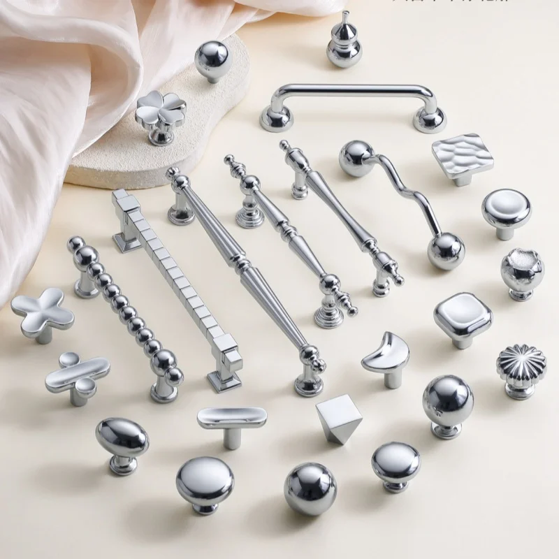 Chrome-plated Cabinet Pulls Modern Drawer Knobs Cupboard Wardrobe Closet Door Handles Kitchen Cabinet Storage Furniture Handles